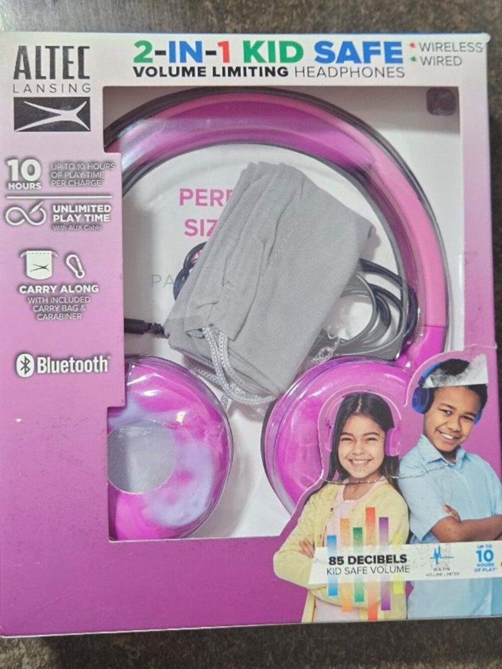Altec Lansing Kid Safe 2-in-1 Bluetooth Wireless Headphones - Pink Sealed Box